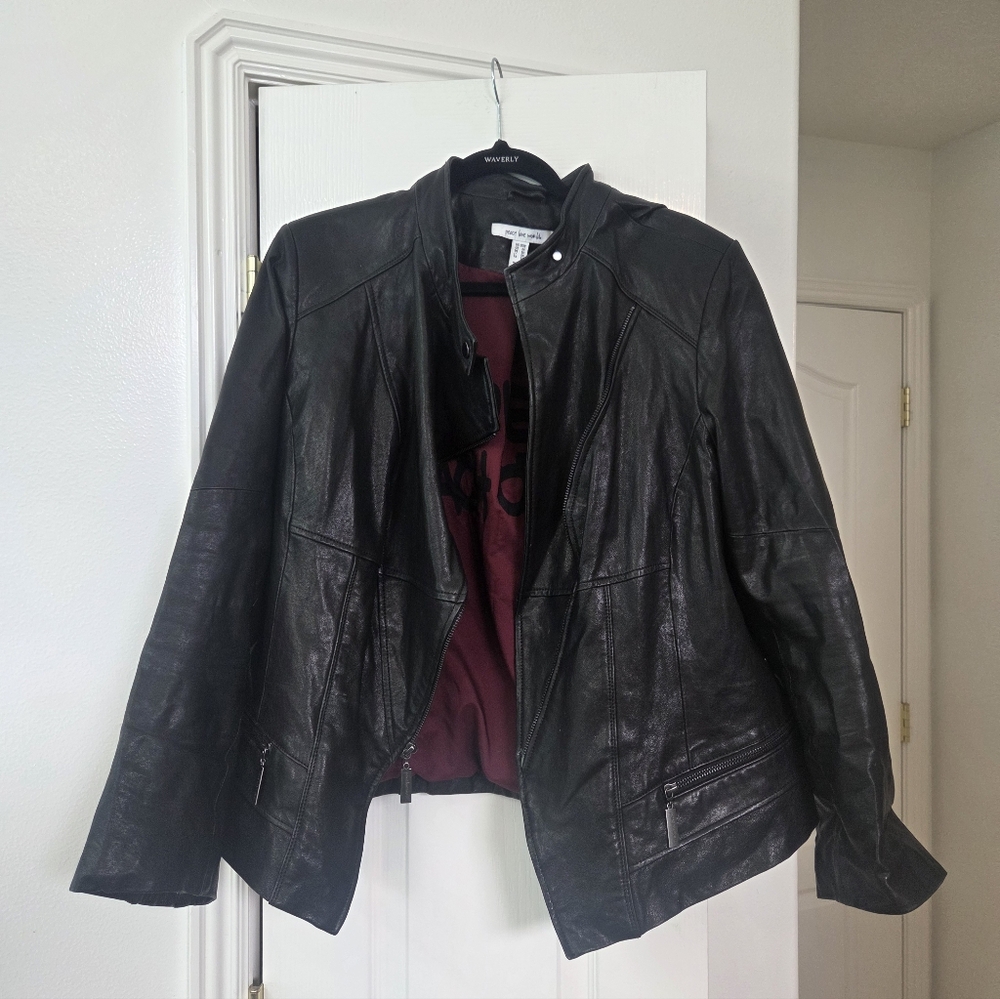 Peace Love World Black Leather Moto Jacket Plus Size 20W - Love Each Other